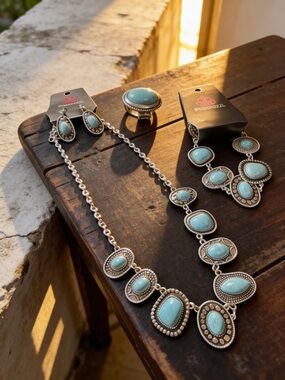 Paparazzi Faux Statement Jewelry Set - Necklace, Earrings, Bracelet and Ring